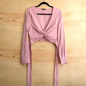 Long Sleeve Twist Front Crop Top